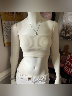 Free People Cream Ribbed Strapless Bandeau Crop
